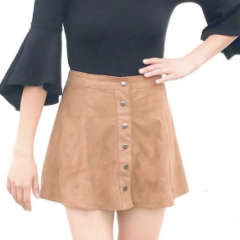 Brown Crushed Suede Mini Skirt Small